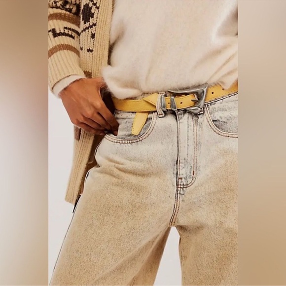 NWT Free People Billie Leather Belt M/L Honey Silver Buckle - Picture 2 of 10